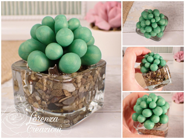 Pianta grassa verde giada, succulenta, artigianale modellata a mano in argilla polimerica (fimo). Made in Italy.