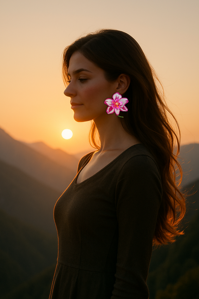 Pendientes Maxi Flor de Orquídea con Perla | Joyería Ecológica ImpYris | Diseño Artesanal y Exótico