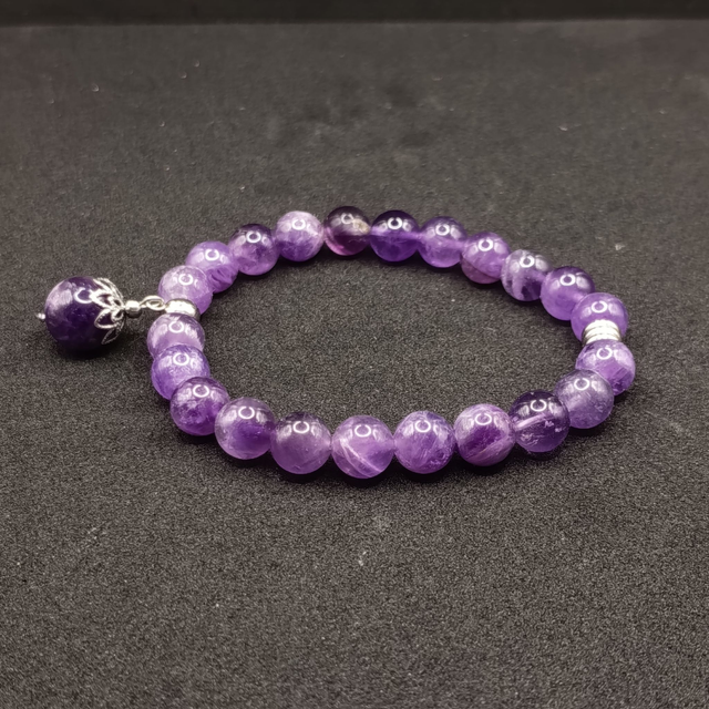 Bracelet améthyste 8 mm – Élastique résistant &amp; acier inox