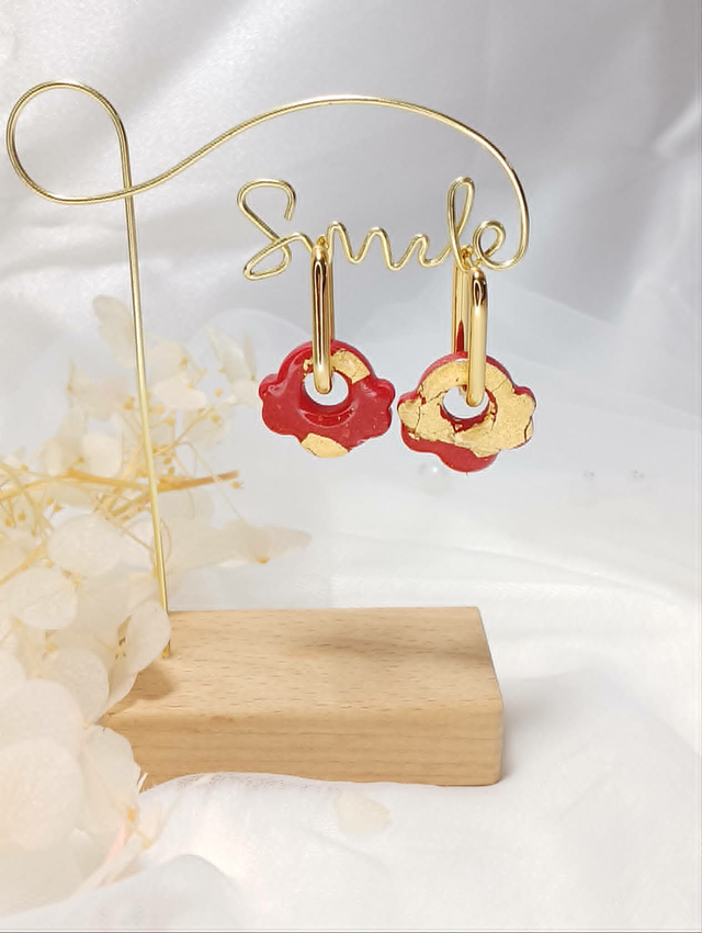 Boucles d'Oreilles "Nuage d'Or &amp; Amour Écarlate"