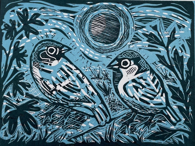 Sparrows, limited edition linocut print