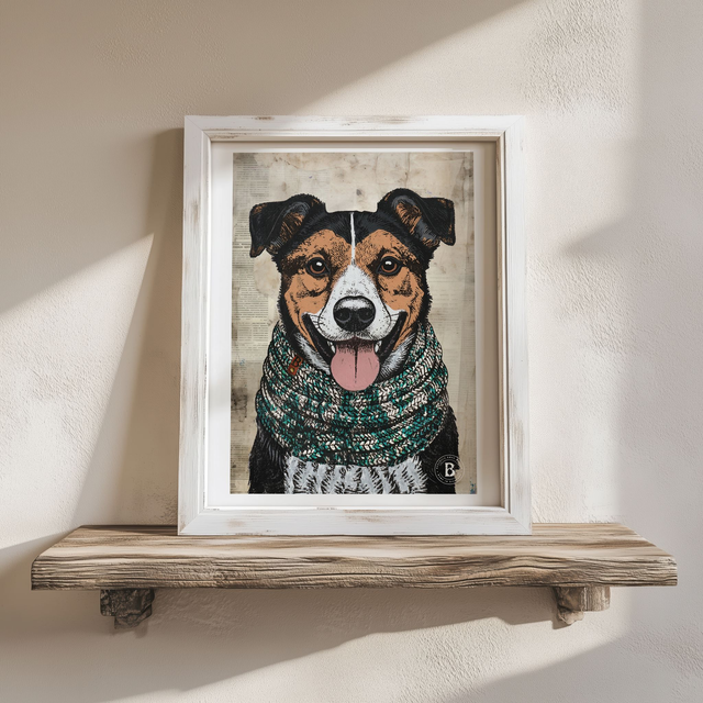 PRE ORDER: Una: Collie Crossbreed Black And Tan Dog Mixed Media Art Print A4