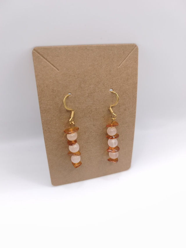 Boucles d'oreilles ambre baltique et quartz rose 