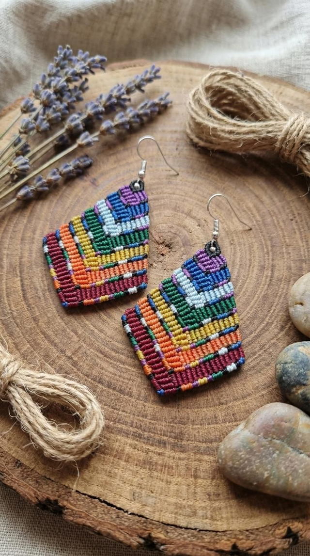 Brinco colorido em micromacramê 