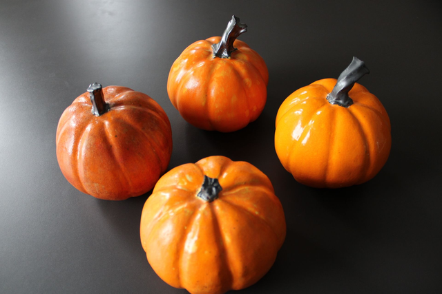 Pompoen set van 2 stuks oranje medium / Pumpkin set of 2 orange medium