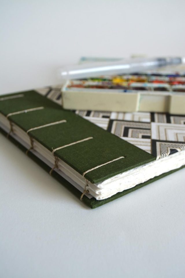 Carnet aquarelle vert et doré