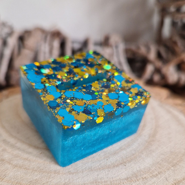 Ring Holder Turquoise and Gold Square Single Slot