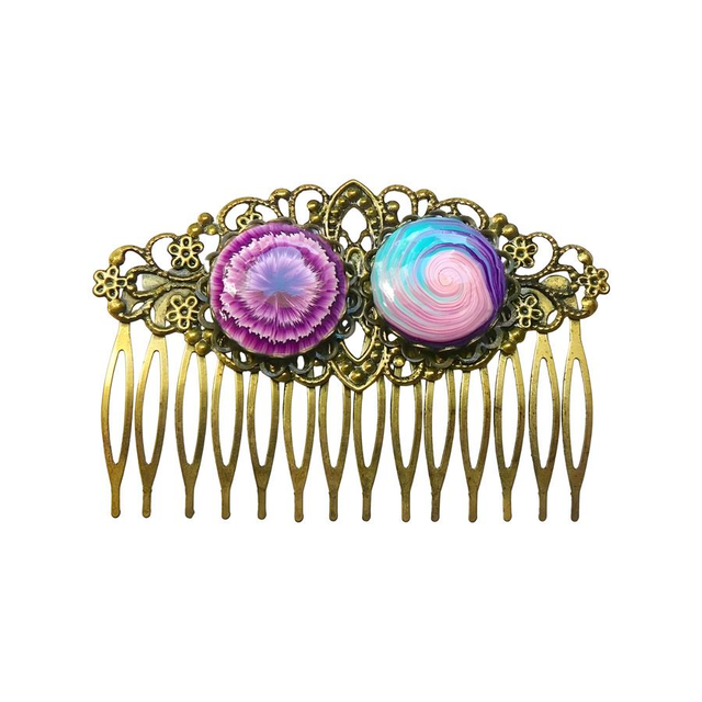 Peigne rétro double cabochon rose fuchsia