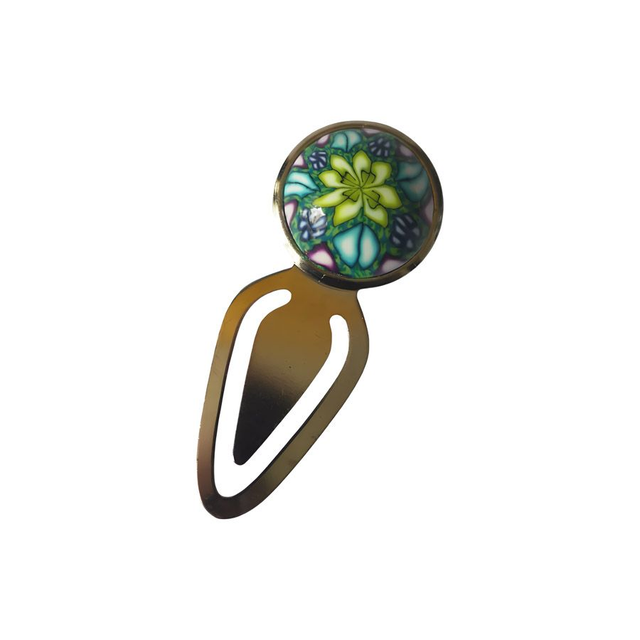 Marque page argenté mandala vert jaune