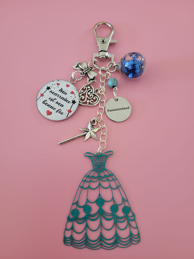 Duo bijou de sac argenté - marraine la bonne fée + pochette offerte 