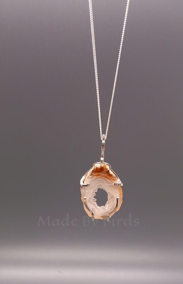 Agate Druzy Slice Sterling Silver Necklace