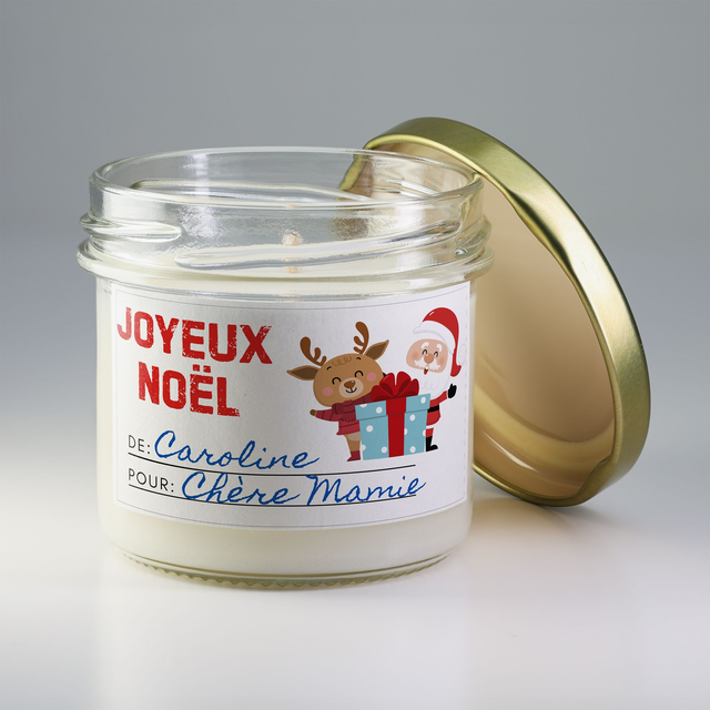 Bougie artisanale parfumée en cire de soja avec étiquette personnalisée - Cadeau pour Noël, Nouvel An, Fêtes de fin d'année, 100g (CJN025)