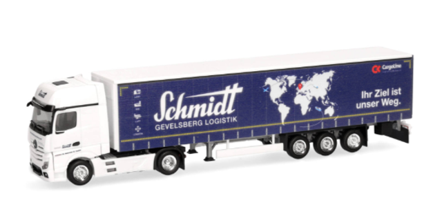 Mercedes Actros L 18 Gigaspace Gardinenplanen-Sattelzug Schmidt Gevelsberg Herpa 1:87