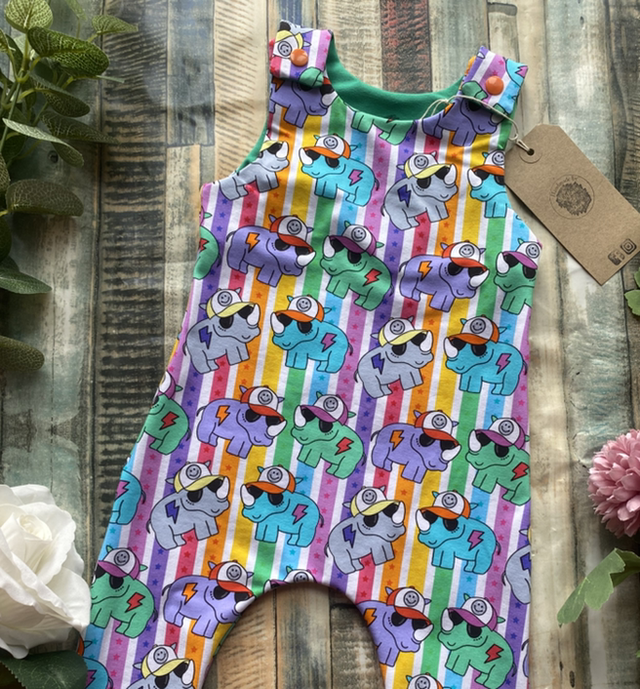 Rainbow Rhinos Dungarees 3-6m