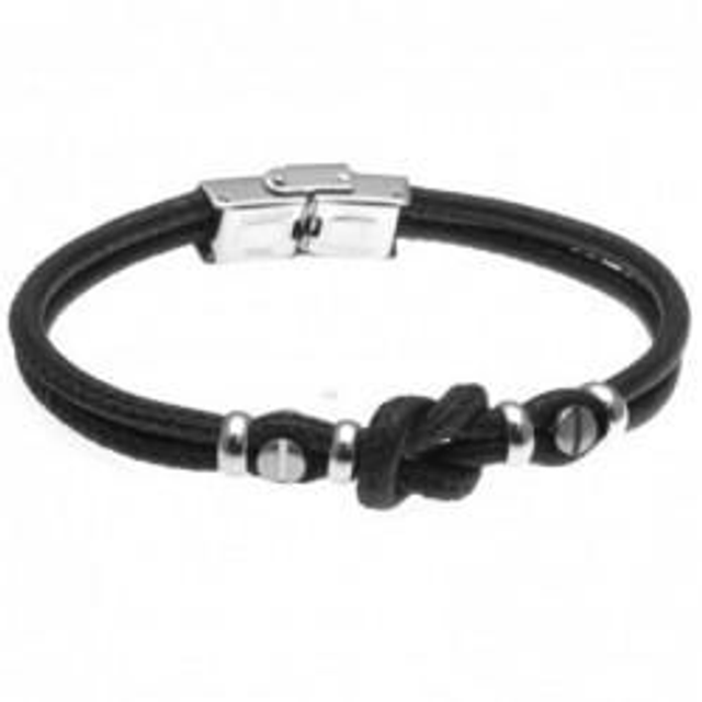 Bracciale uomo in pelle nera con nodo marinaresco 