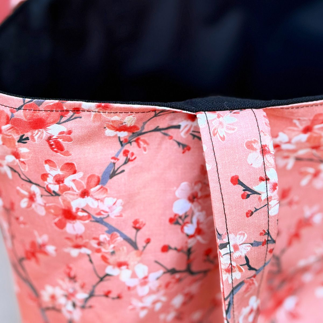 Large Shopper "Kirschblüte" apricotfarben mit Innentasche I verstärkte Tasche mit japanischem Sakura Print I mit Standboden I handgemacht
