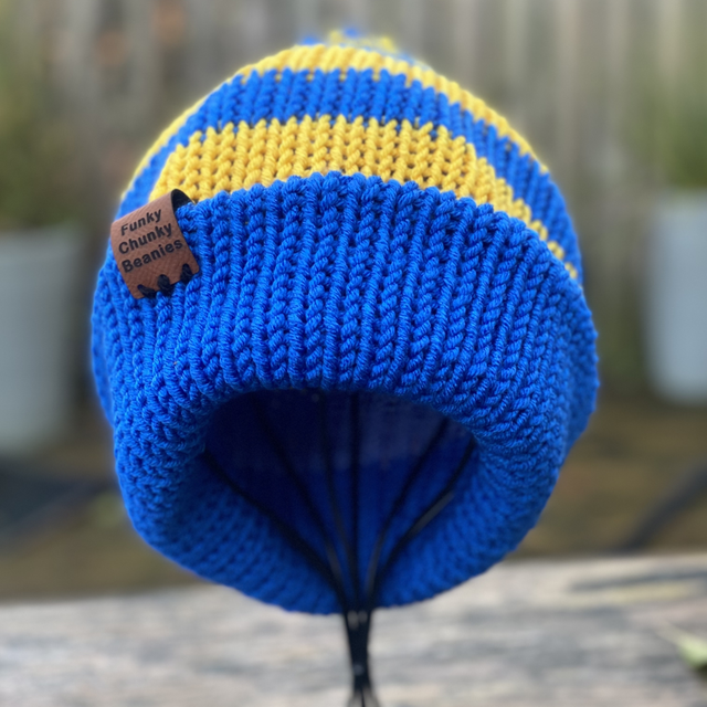 Funky Chunky Beanies Bobble Hat – Bluebell Blaze – Handmade in Scotland