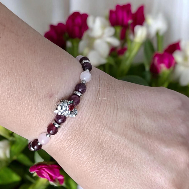 Bracelet Pandolith Grenat/Quartz rose