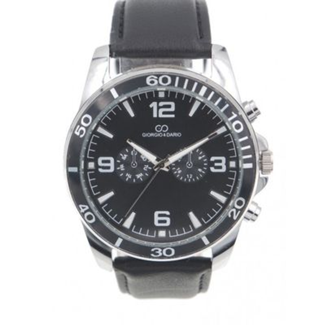 montre marque Giorgio &amp; Dario tendance homme fond noir, chiffres arabes et son bracelet cuir noir