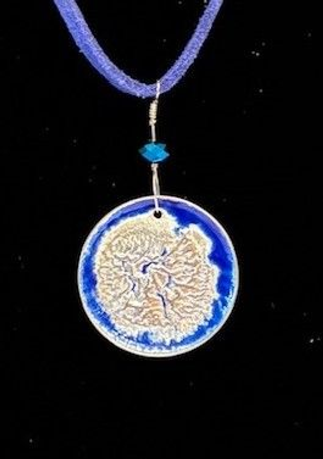 Reticulated Silver Pendant with Blue Enamel Detail