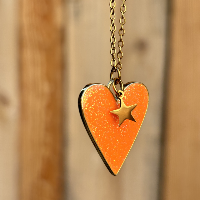 Sautoir Paillette cœur orange