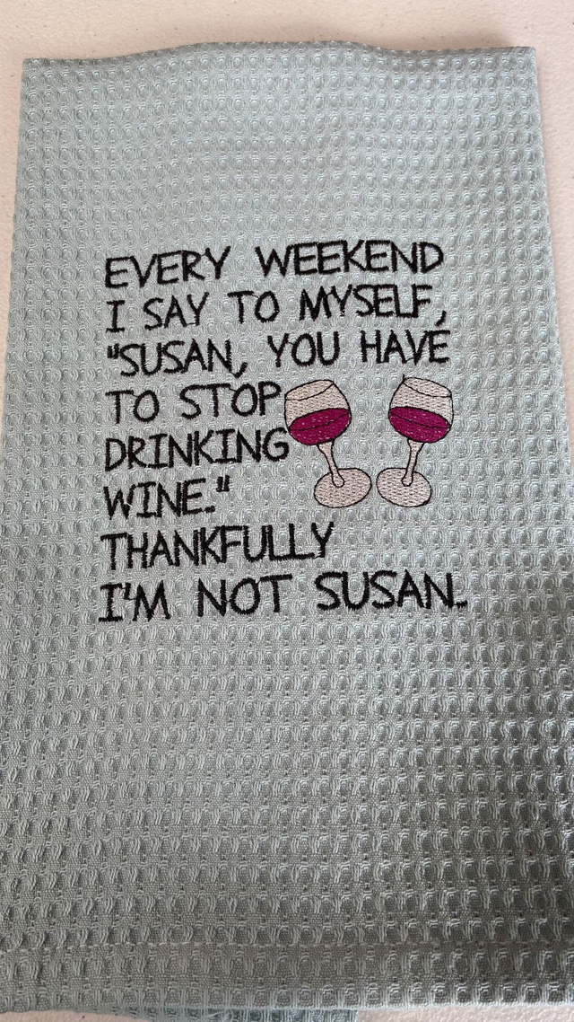 Embroidered tea towel - Every weekend