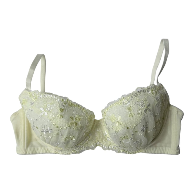 Lemon yellow Floral Embroidered Japanese Bra UK 34C    