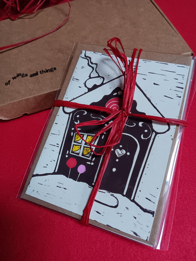 Bundle of 5 lino-print cards 