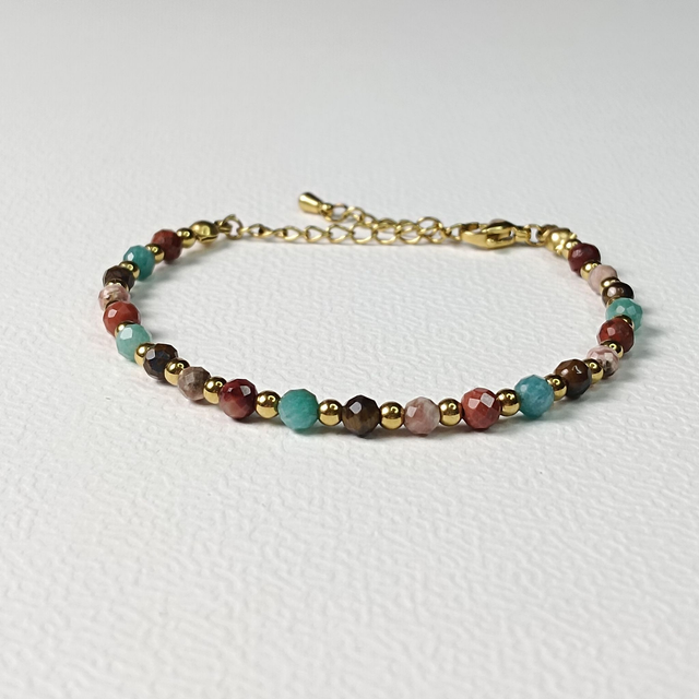 Bracelet NOMADE, Amazonite, Œil de tigre, Rhodochrosite, Jaspe rouge
