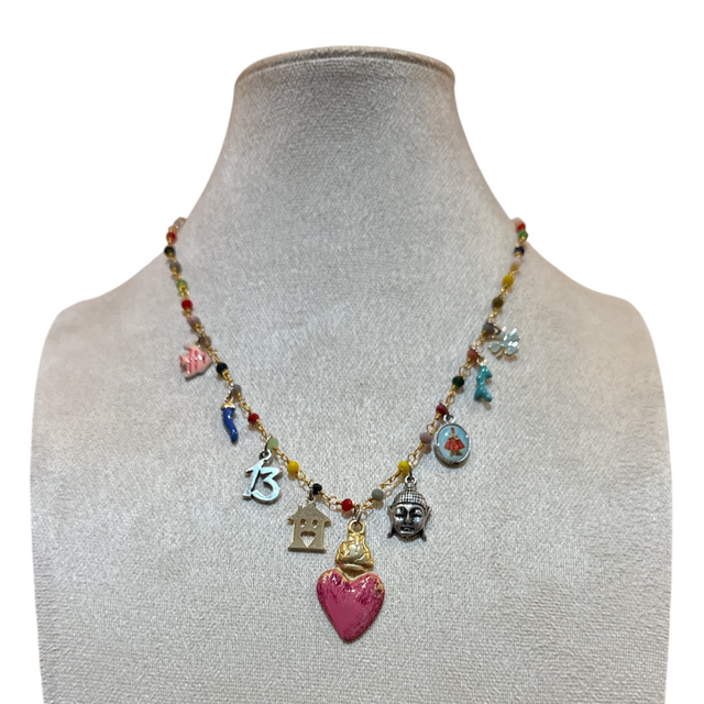 Collana multi charms rosa 25NL-21