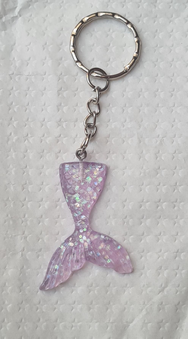 Keyring bag charm mermaid tail purple glitter