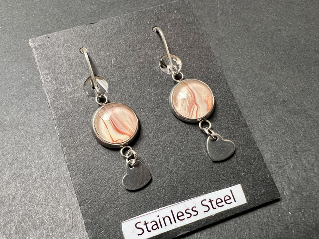 Cream & Copper Heart Drop Earrings | Stainless Steel