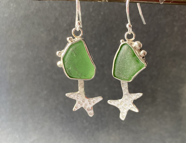 Boucles d’oreilles Etoiles de mer et verre de plage