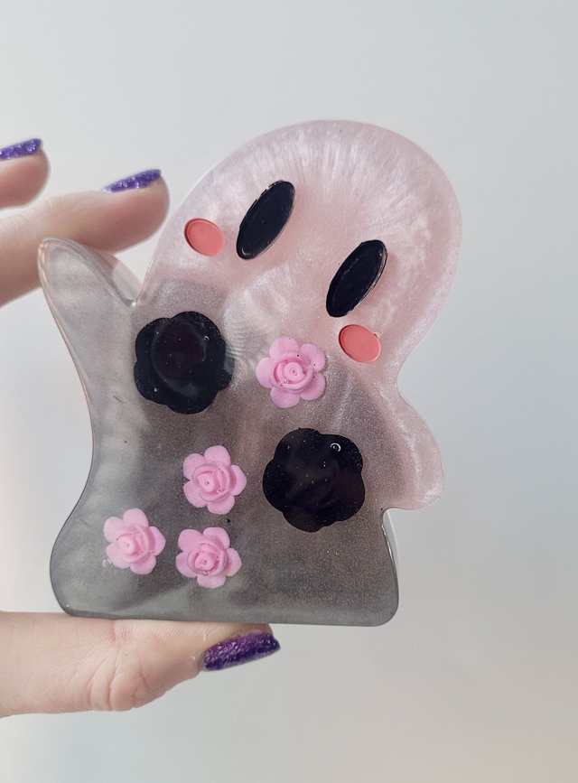 Ghost Ornament - Pink and Black Shimmer with Flower Charms