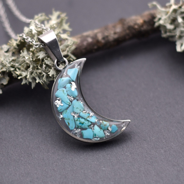 Moon pendant with turquoise