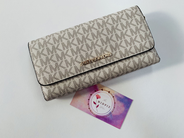 Michael Kors - Billetera Jet Set Large Logo Trifold Vanilla