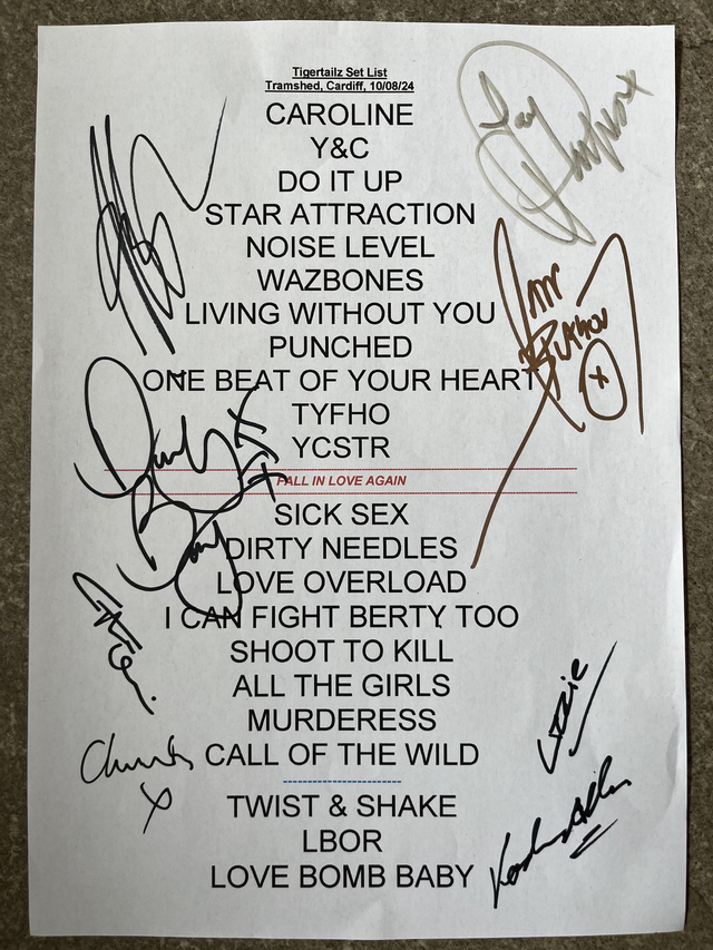 Signed Tailz Tramshed Cardiff Gig Setlist