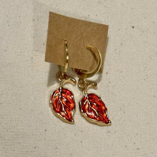 Red leaf Huggie hoop earrings 