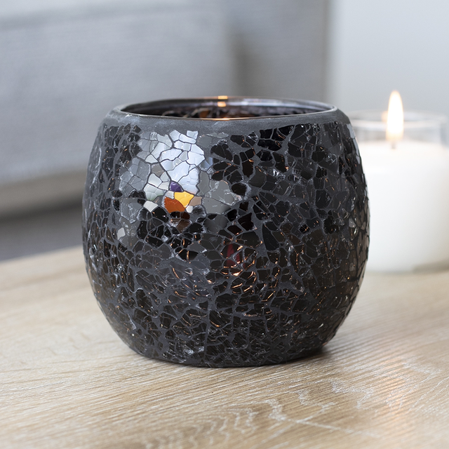 Large Black Crackle Glass Candle Holder