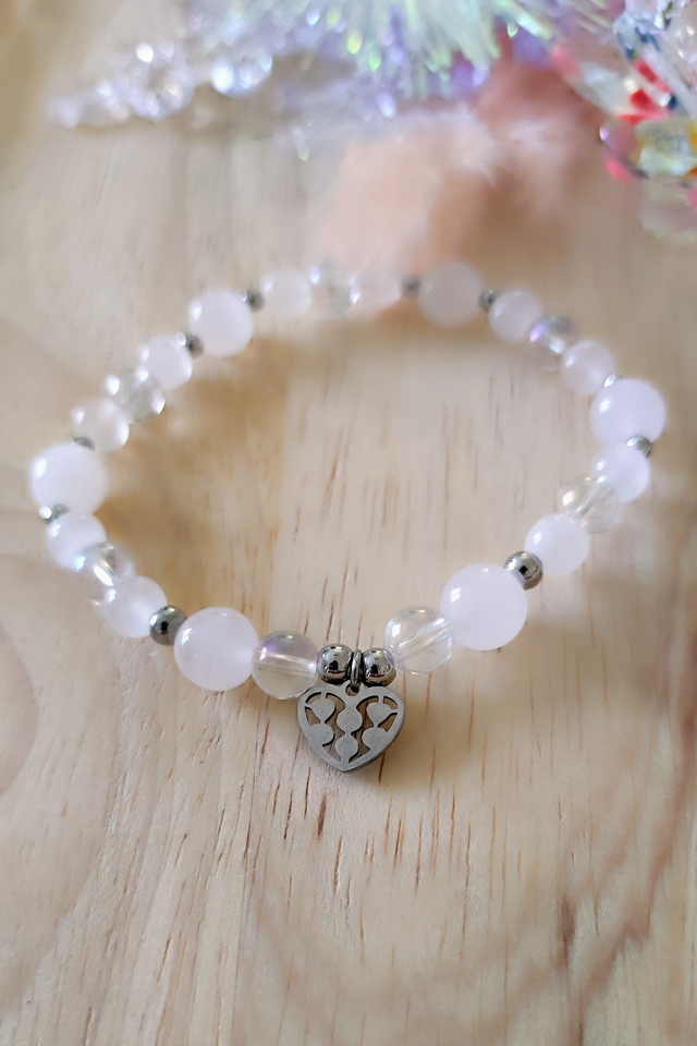 Bracelet Calcite rose et Quartz Aura