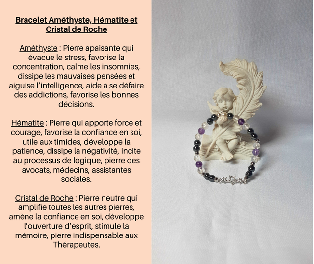150- Bracelet Améthyste, Hématite et Cristal de Roche