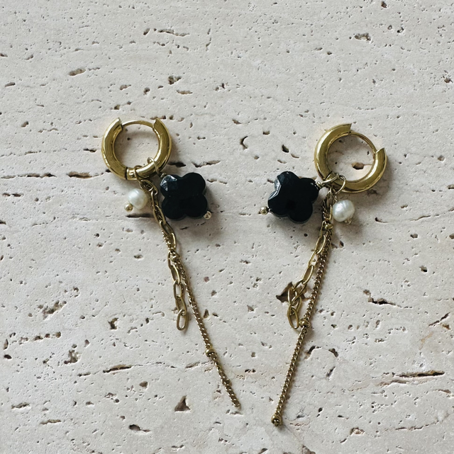 Oorbellen klaver zwart 