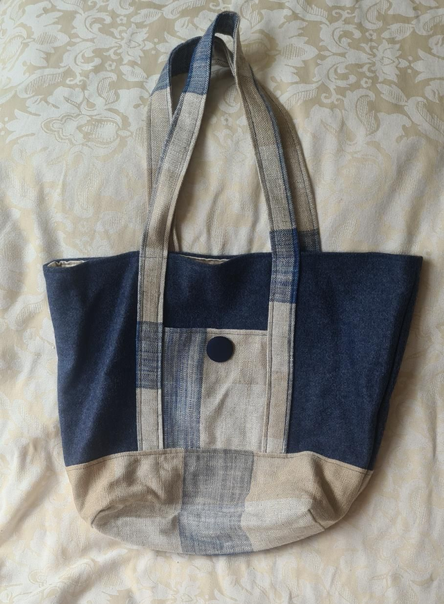 Blue Check 'Daffodil' Beach Bag