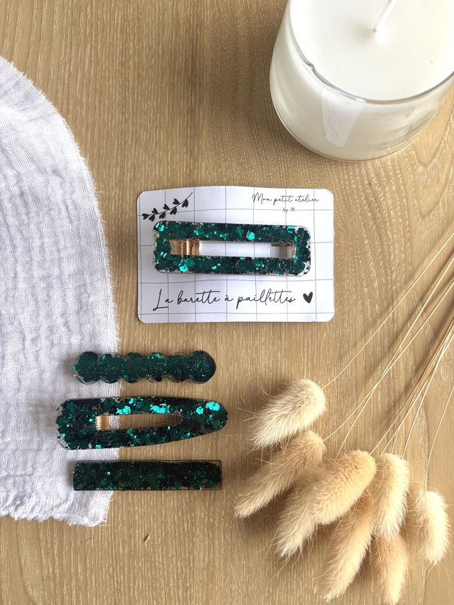La barette à paillettes - Vert foncé