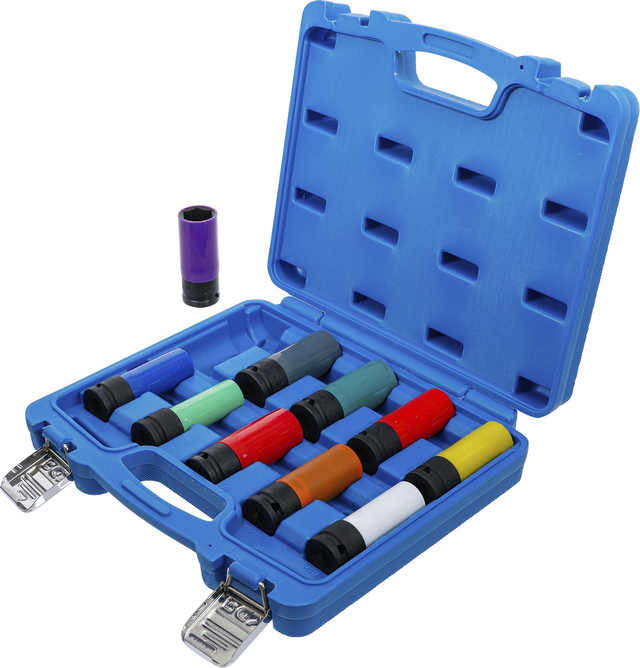 Jeu de douilles de puissance avec protection | 12,5 mm (1/2") | 15 - 24 mm et vis de roue spéciales | 10 pièces