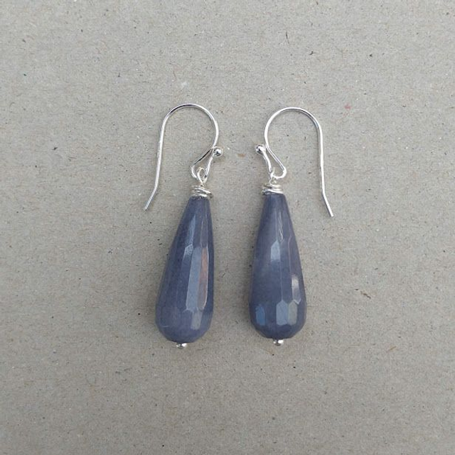 Jade oorbellen grijsblauw