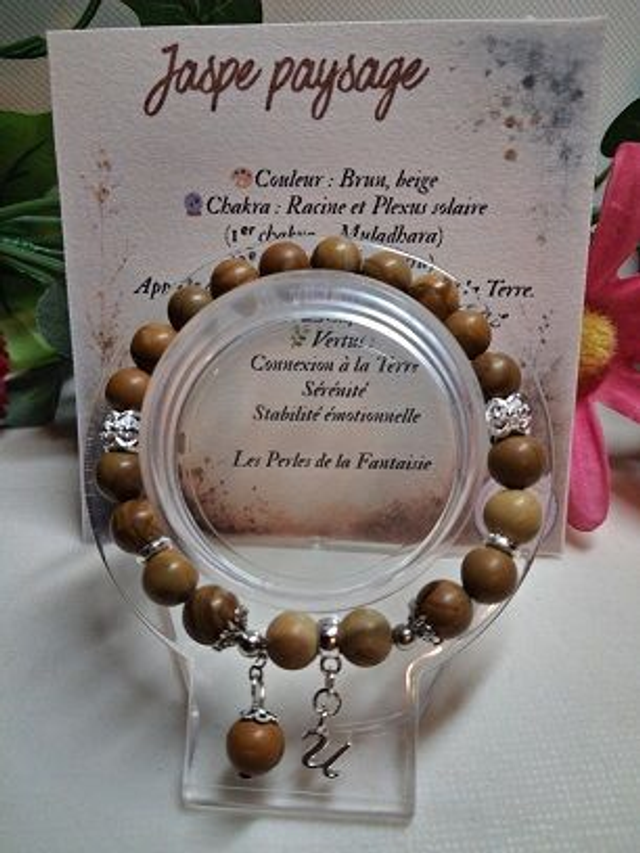 Bracelet en Jaspe paysage + carte chakra incluse