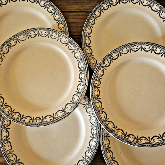 X Assiettes plates (24 cm) terre de fer Salins modèle Guirlandes Louis XVI (différents lots)