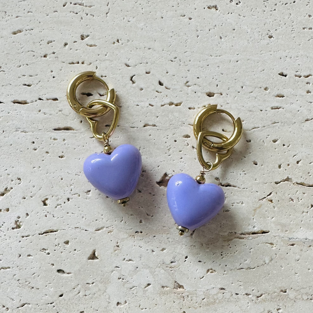 Oorbellen hart paars 