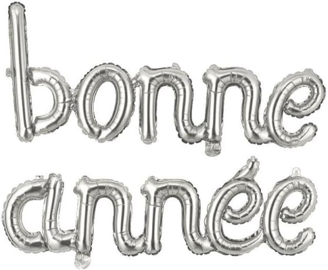 Pack de 2 ballons en aluminium &quot;bonne année&quot; écriture liée et argent.